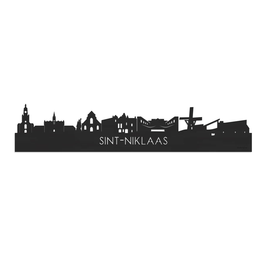 Skyline Sint-Niklaas Zwart houten cadeau decoratie relatiegeschenk van WoodWideCities