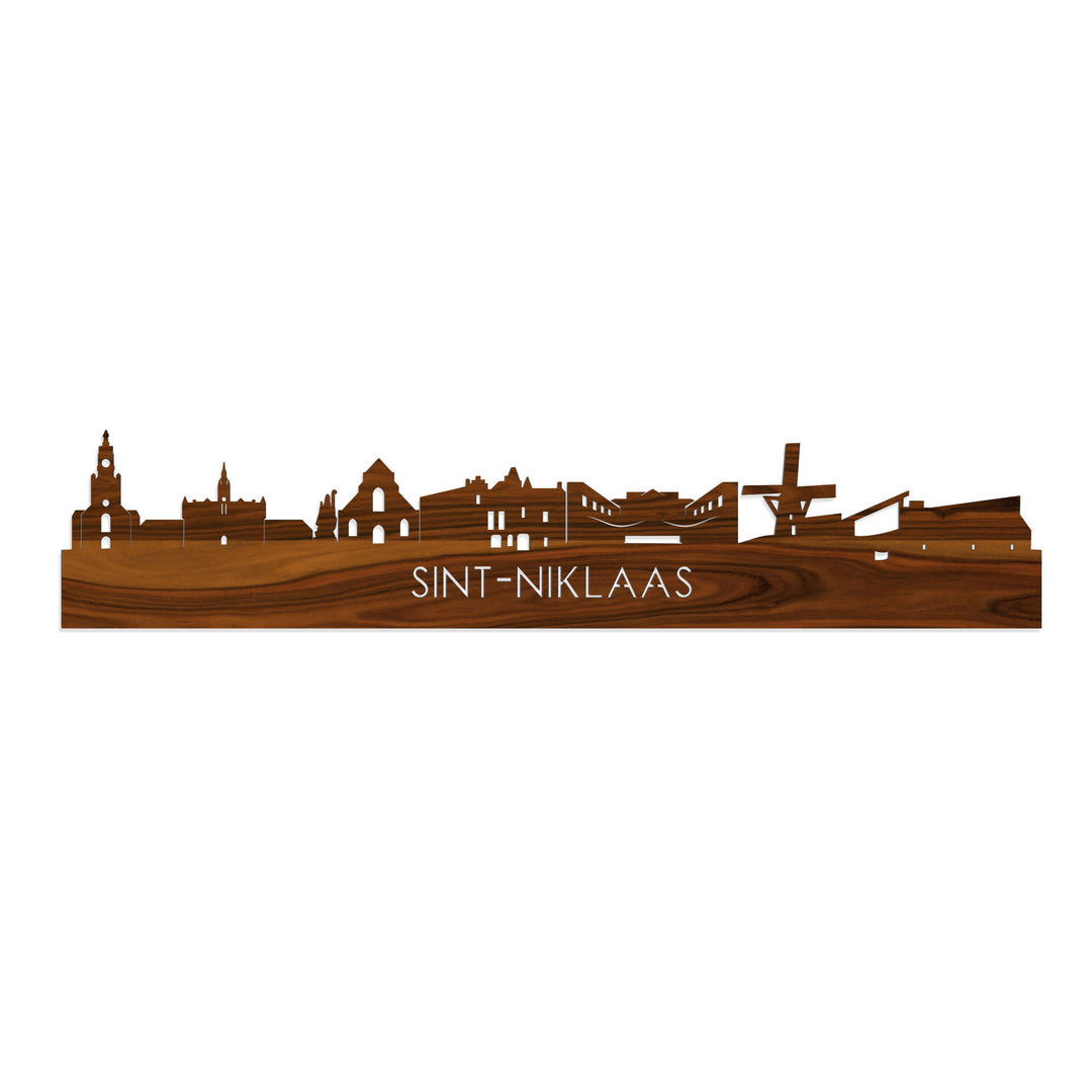 Skyline Sint-Niklaas Palissander houten cadeau decoratie relatiegeschenk van WoodWideCities