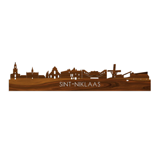 Skyline Sint-Niklaas Palissander houten cadeau decoratie relatiegeschenk van WoodWideCities