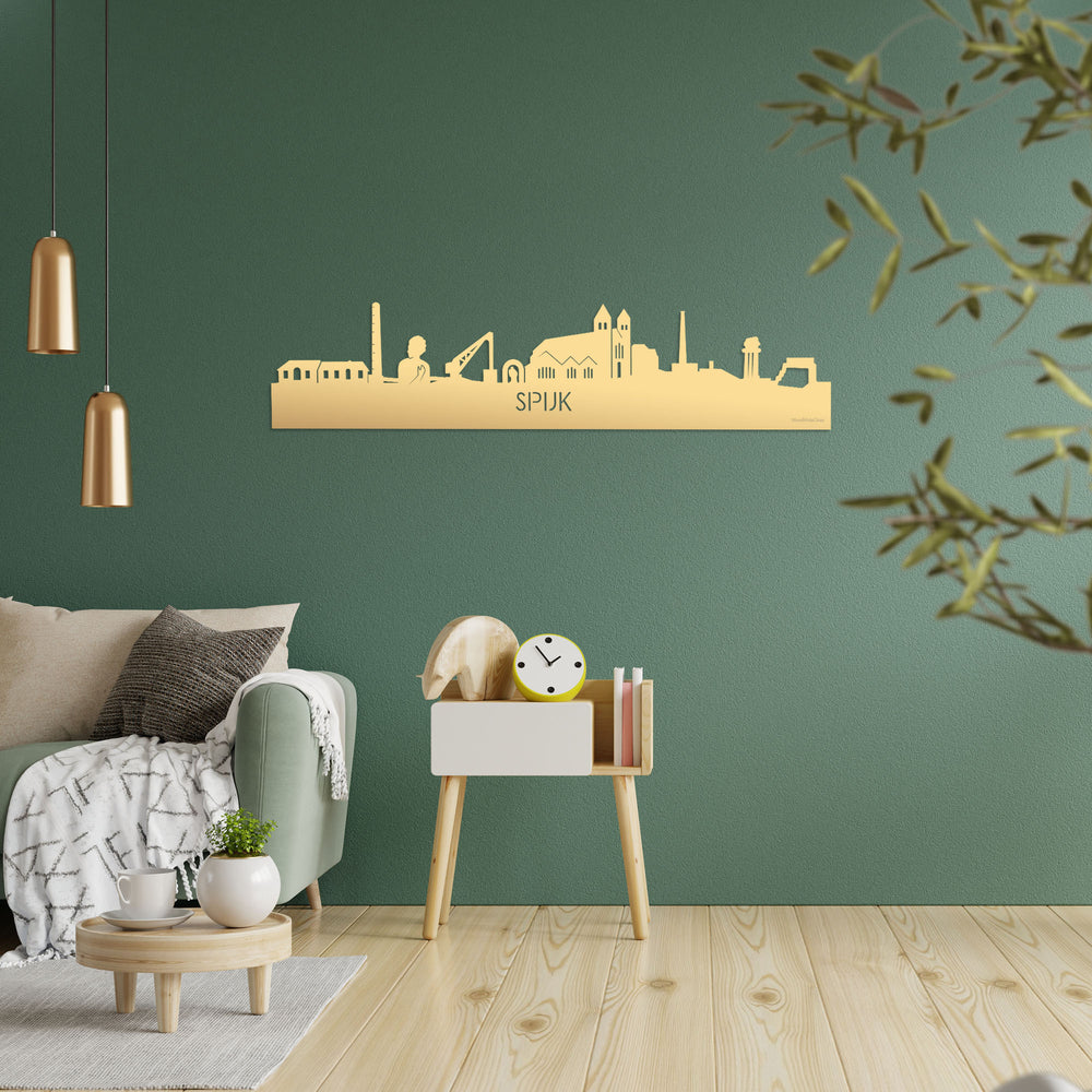 Skyline Spijk-Zevenaar Metallic Goud gerecycled kunststof cadeau decoratie relatiegeschenk van WoodWideCities