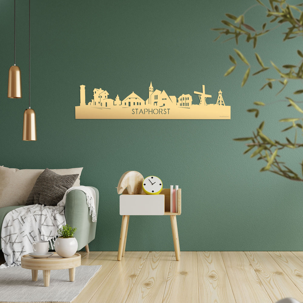 Skyline Staphorst Metallic Goud gerecycled kunststof cadeau decoratie relatiegeschenk van WoodWideCities