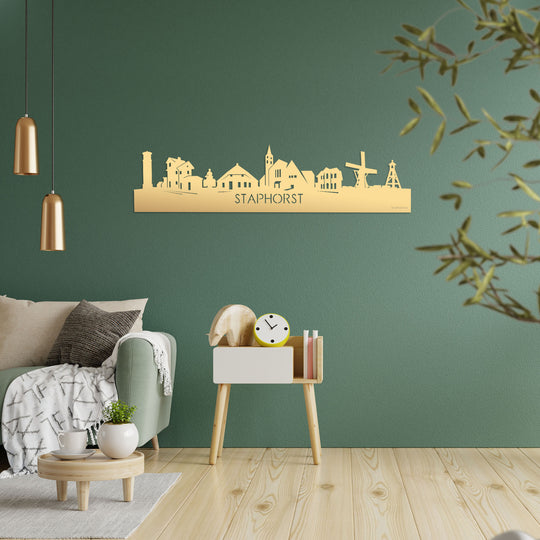 Skyline Staphorst Metallic Goud gerecycled kunststof cadeau decoratie relatiegeschenk van WoodWideCities