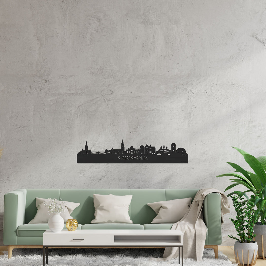 Skyline Stockholm Zwart houten cadeau decoratie relatiegeschenk van WoodWideCities