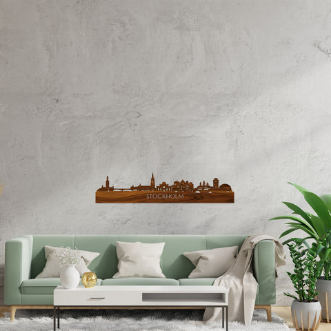 Skyline Stockholm Palissander houten cadeau decoratie relatiegeschenk van WoodWideCities
