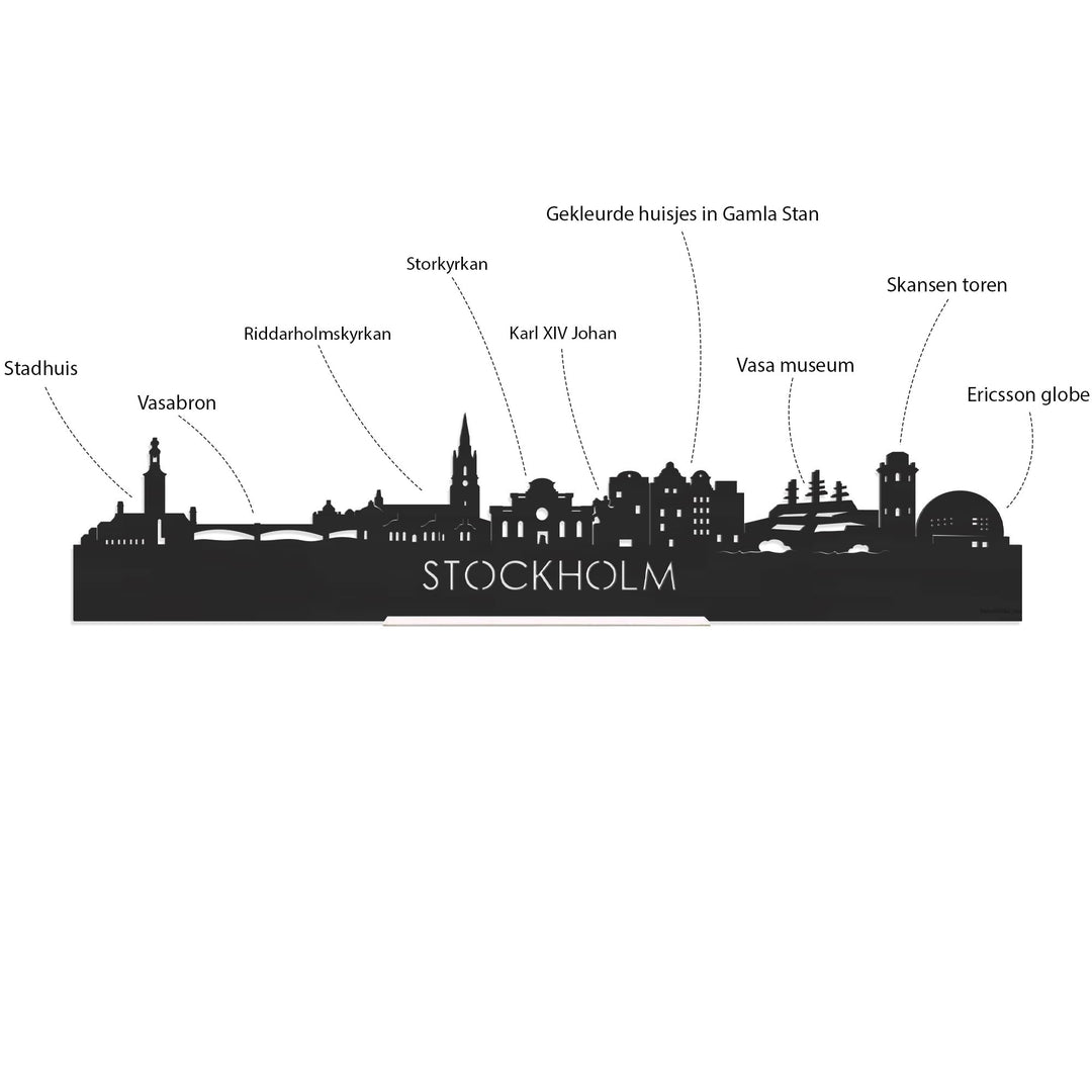 Skyline Stockholm Wit glanzend gerecycled kunststof cadeau decoratie relatiegeschenk van WoodWideCities