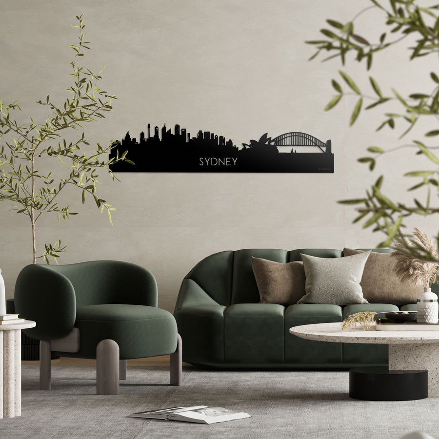 Skyline Sydney Zwart glanzend gerecycled kunststof cadeau decoratie relatiegeschenk van WoodWideCities