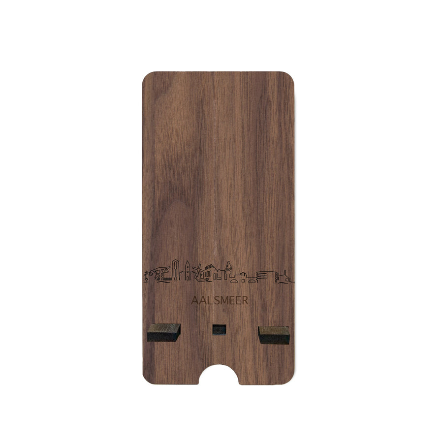 Skyline Telefoonhouder Aalsmeer houten cadeau decoratie relatiegeschenk van WoodWideCities