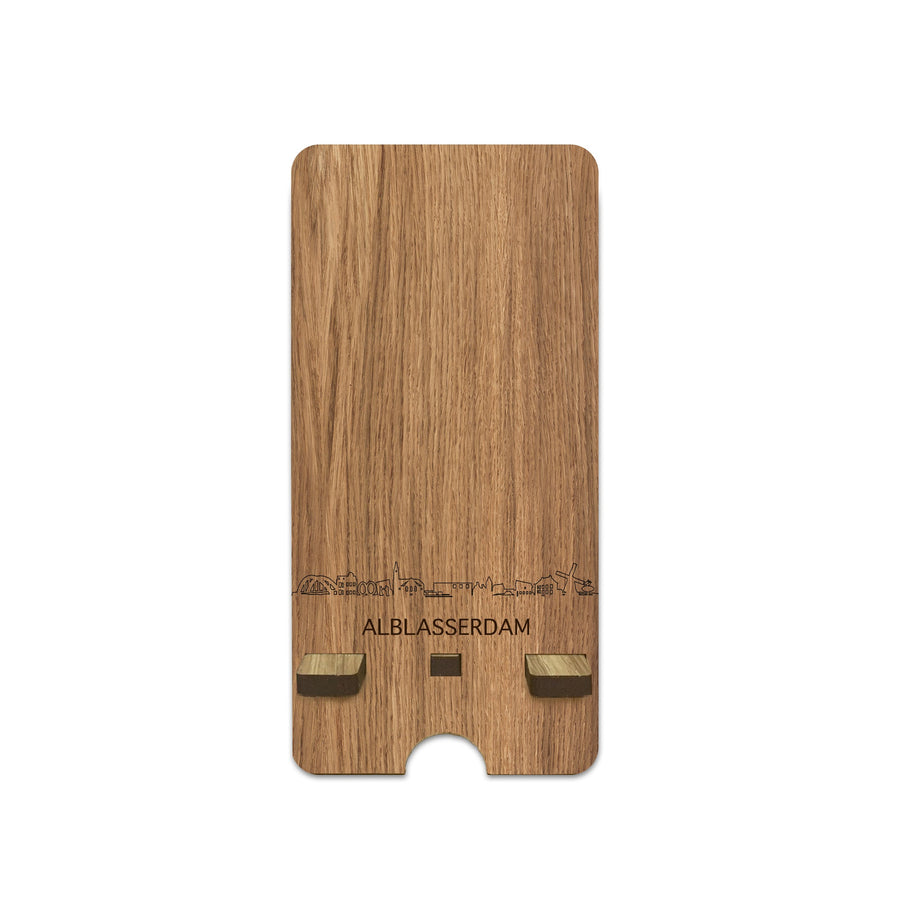 Skyline Telefoonhouder Alblasserdam houten cadeau decoratie relatiegeschenk van WoodWideCities