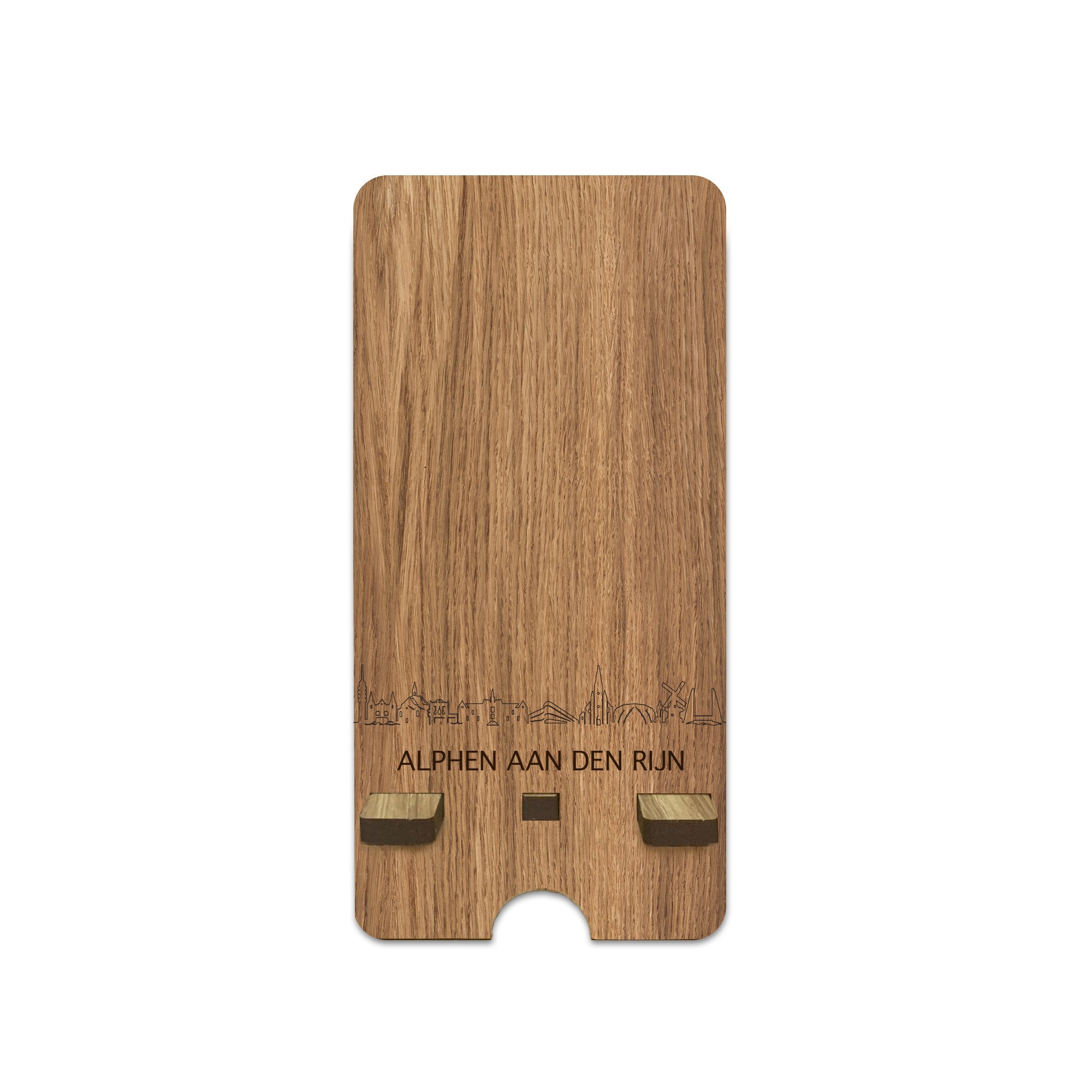 Skyline Telefoonhouder Alphen aan den Rijn houten cadeau decoratie relatiegeschenk van WoodWideCities