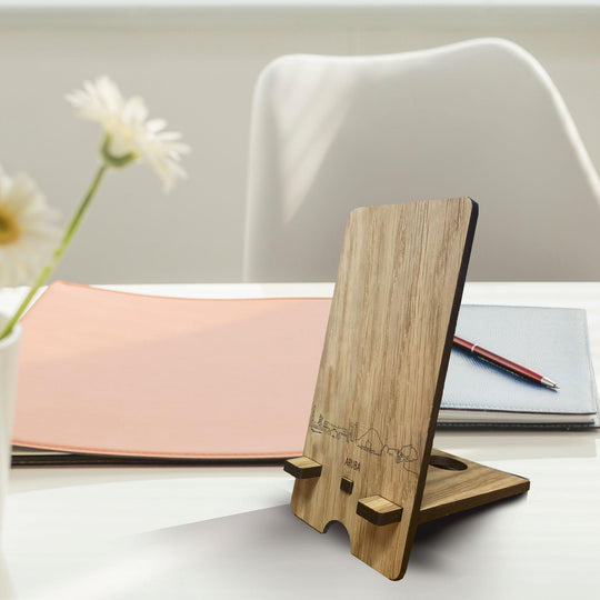 Skyline Telefoonhouder Aruba houten cadeau decoratie relatiegeschenk van WoodWideCities