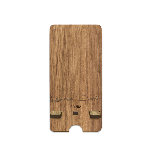 Skyline Telefoonhouder Aruba houten cadeau decoratie relatiegeschenk van WoodWideCities