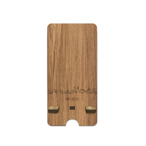Skyline Telefoonhouder Brugge houten cadeau decoratie relatiegeschenk van WoodWideCities