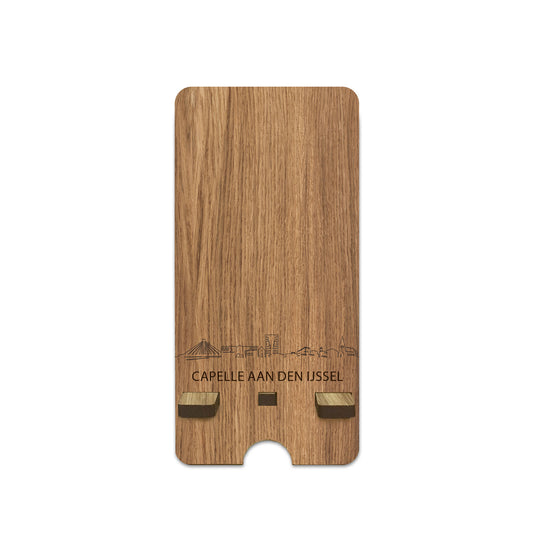 Skyline Telefoonhouder Capelle aan den IJssel houten cadeau decoratie relatiegeschenk van WoodWideCities