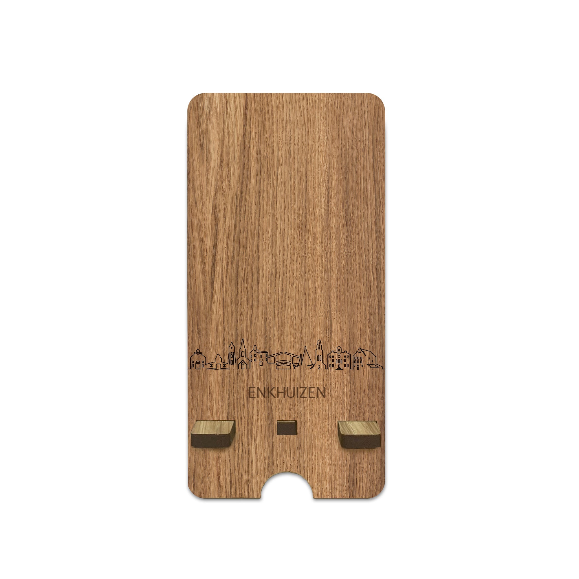Skyline Telefoonhouder Enkhuizen houten cadeau decoratie relatiegeschenk van WoodWideCities