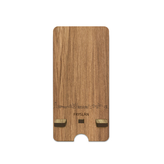 Skyline Telefoonhouder Fryslan houten cadeau decoratie relatiegeschenk van WoodWideCities