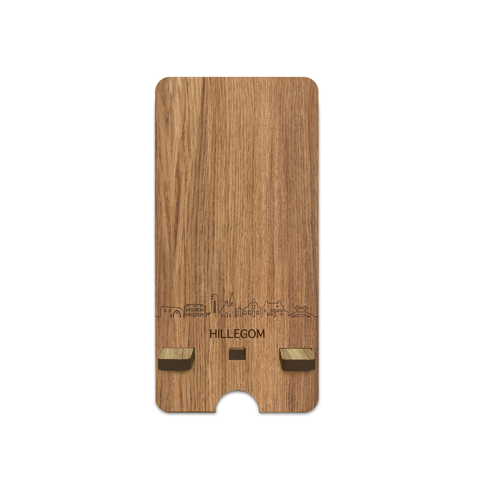 Skyline Telefoonhouder Hillegom houten cadeau decoratie relatiegeschenk van WoodWideCities