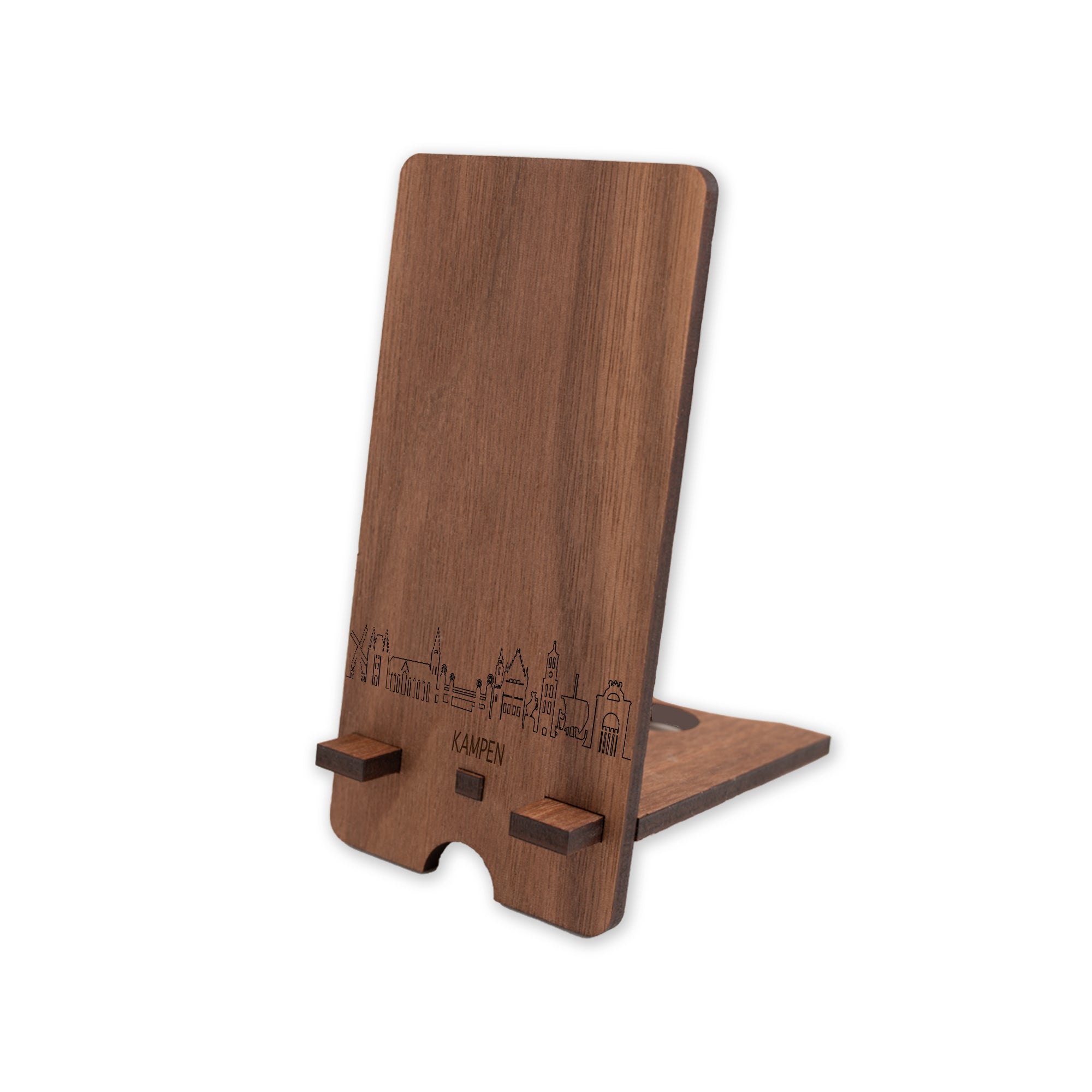 Skyline Telefoonhouder Kampen houten cadeau decoratie relatiegeschenk van WoodWideCities