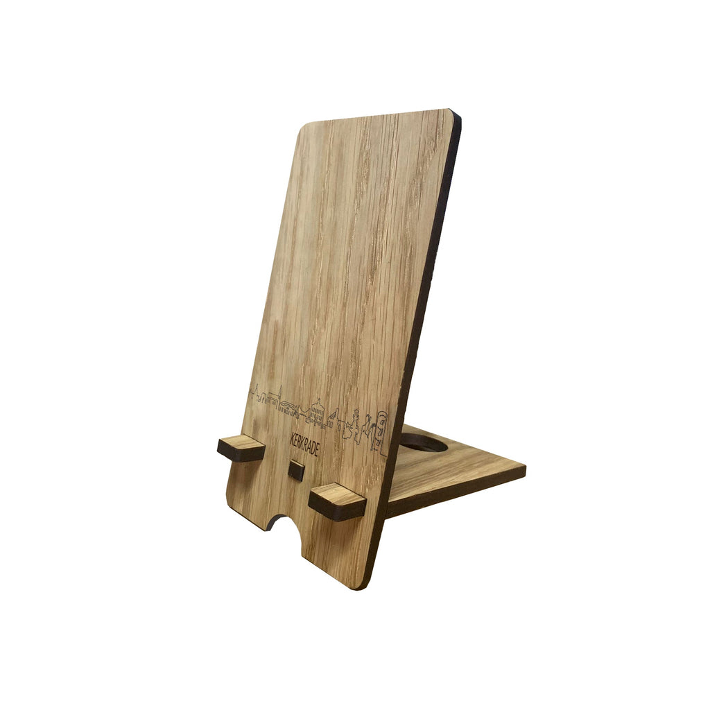 Skyline Telefoonhouder Kerkrade Eiken houten cadeau decoratie relatiegeschenk van WoodWideCities