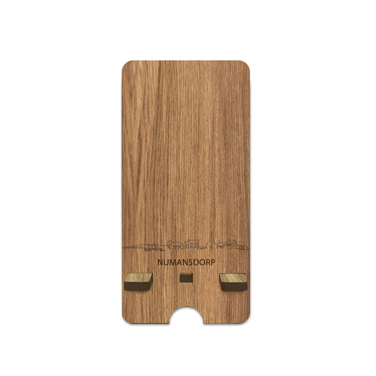 Skyline Telefoonhouder Numansdorp houten cadeau decoratie relatiegeschenk van WoodWideCities