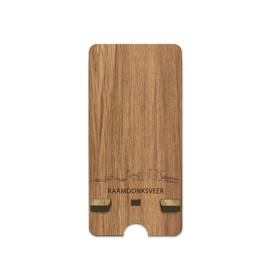Skyline Telefoonhouder Raamdonksveer houten cadeau decoratie relatiegeschenk van WoodWideCities