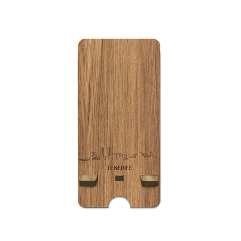 Skyline Telefoonhouder Tenerife houten cadeau decoratie relatiegeschenk van WoodWideCities
