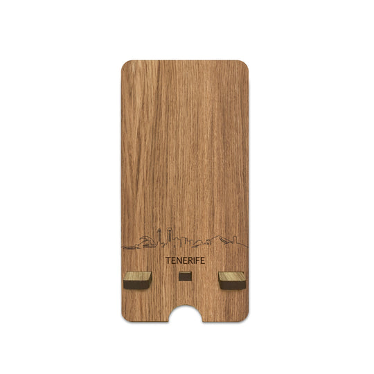 Skyline Telefoonhouder Tenerife houten cadeau decoratie relatiegeschenk van WoodWideCities