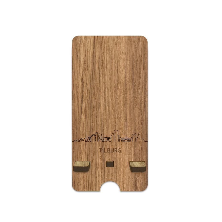 Skyline Telefoonhouder Tilburg houten cadeau decoratie relatiegeschenk van WoodWideCities
