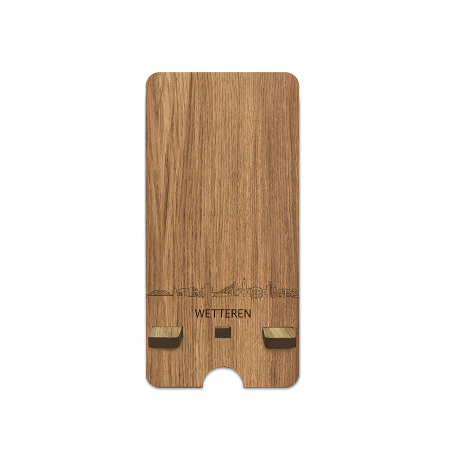 Skyline Telefoonhouder Wetteren houten cadeau decoratie relatiegeschenk van WoodWideCities
