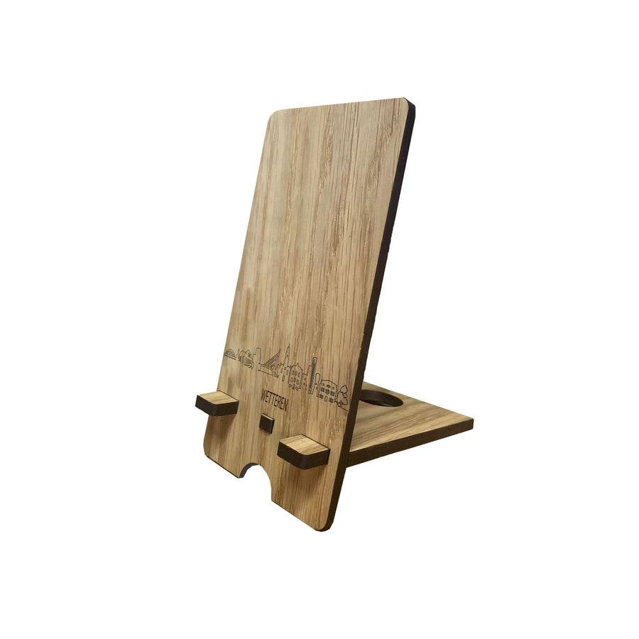 Skyline Telefoonhouder Wetteren Eiken houten cadeau decoratie relatiegeschenk van WoodWideCities