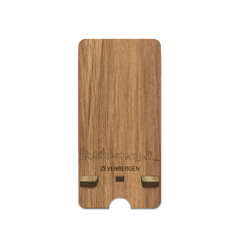 Skyline Telefoonhouder Zevenbergen houten cadeau decoratie relatiegeschenk van WoodWideCities