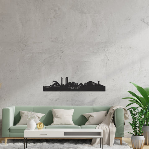 Skyline Tenerife Zwart houten cadeau decoratie relatiegeschenk van WoodWideCities