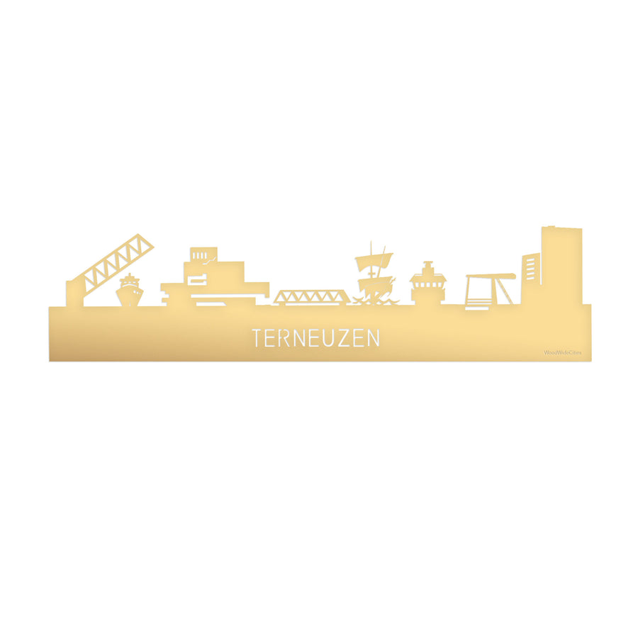 Skyline Terneuzen Metallic Goud gerecycled kunststof cadeau decoratie relatiegeschenk van WoodWideCities