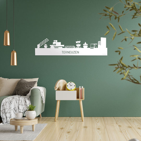 Skyline Terneuzen Wit glanzend gerecycled kunststof cadeau decoratie relatiegeschenk van WoodWideCities