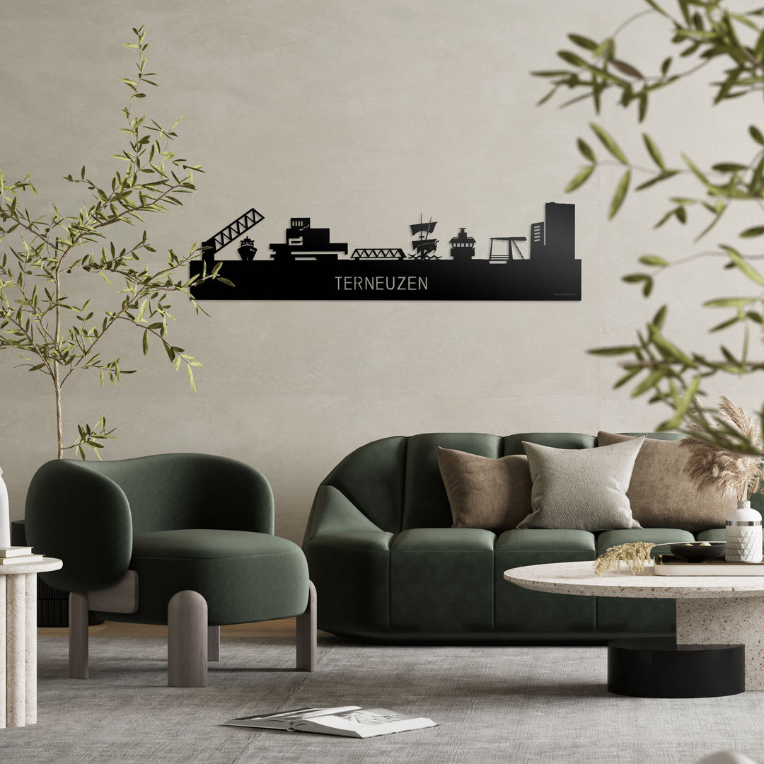 Skyline Terneuzen Zwart glanzend gerecycled kunststof cadeau decoratie relatiegeschenk van WoodWideCities