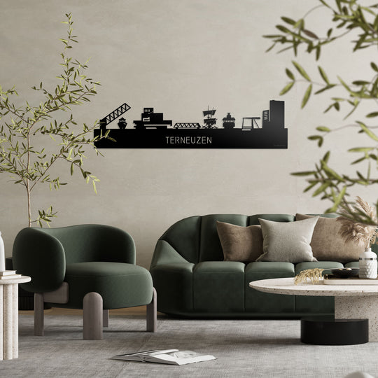 Skyline Terneuzen Zwart glanzend gerecycled kunststof cadeau decoratie relatiegeschenk van WoodWideCities