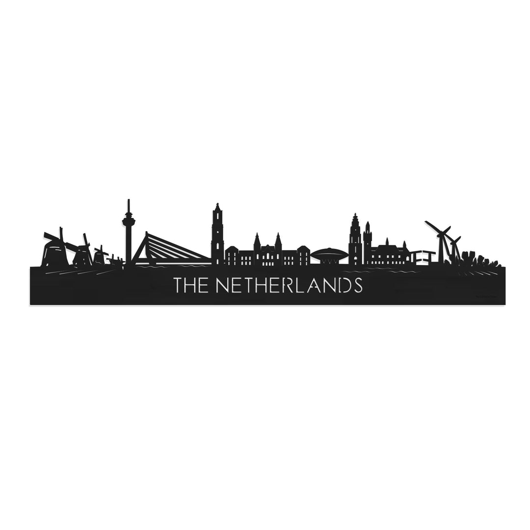 Skyline The Netherlands Zwart houten cadeau decoratie relatiegeschenk van WoodWideCities