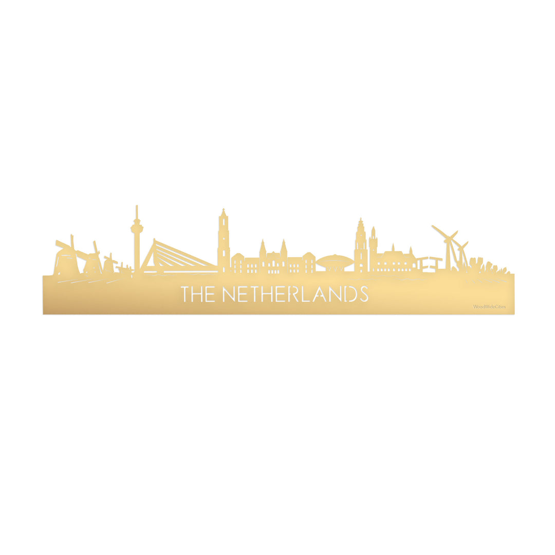 Skyline The Netherlands Metallic Goud gerecycled kunststof cadeau decoratie relatiegeschenk van WoodWideCities