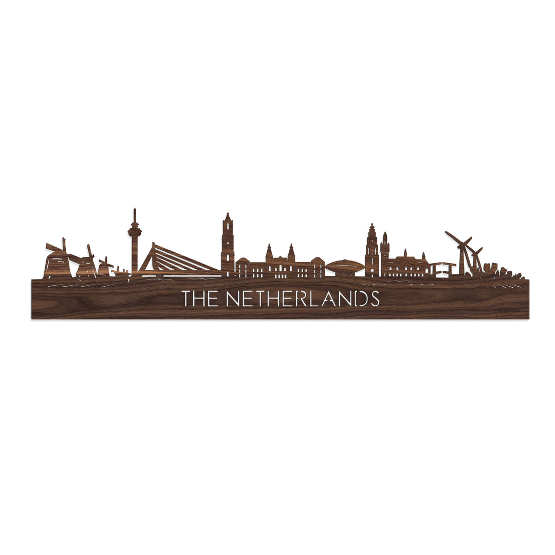 Skyline The Netherlands Noten houten cadeau decoratie relatiegeschenk van WoodWideCities