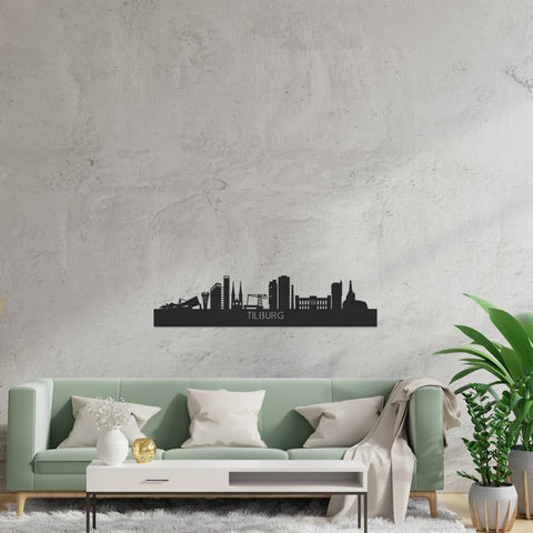Skyline Tilburg Black houten cadeau decoratie relatiegeschenk van WoodWideCities