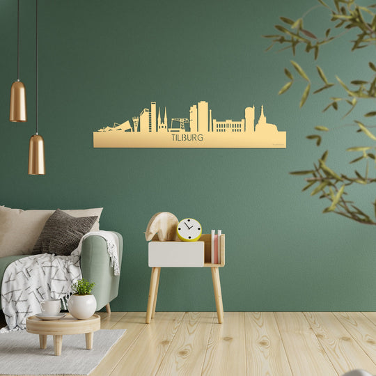 Skyline Tilburg Goud Metallic houten cadeau decoratie relatiegeschenk van WoodWideCities