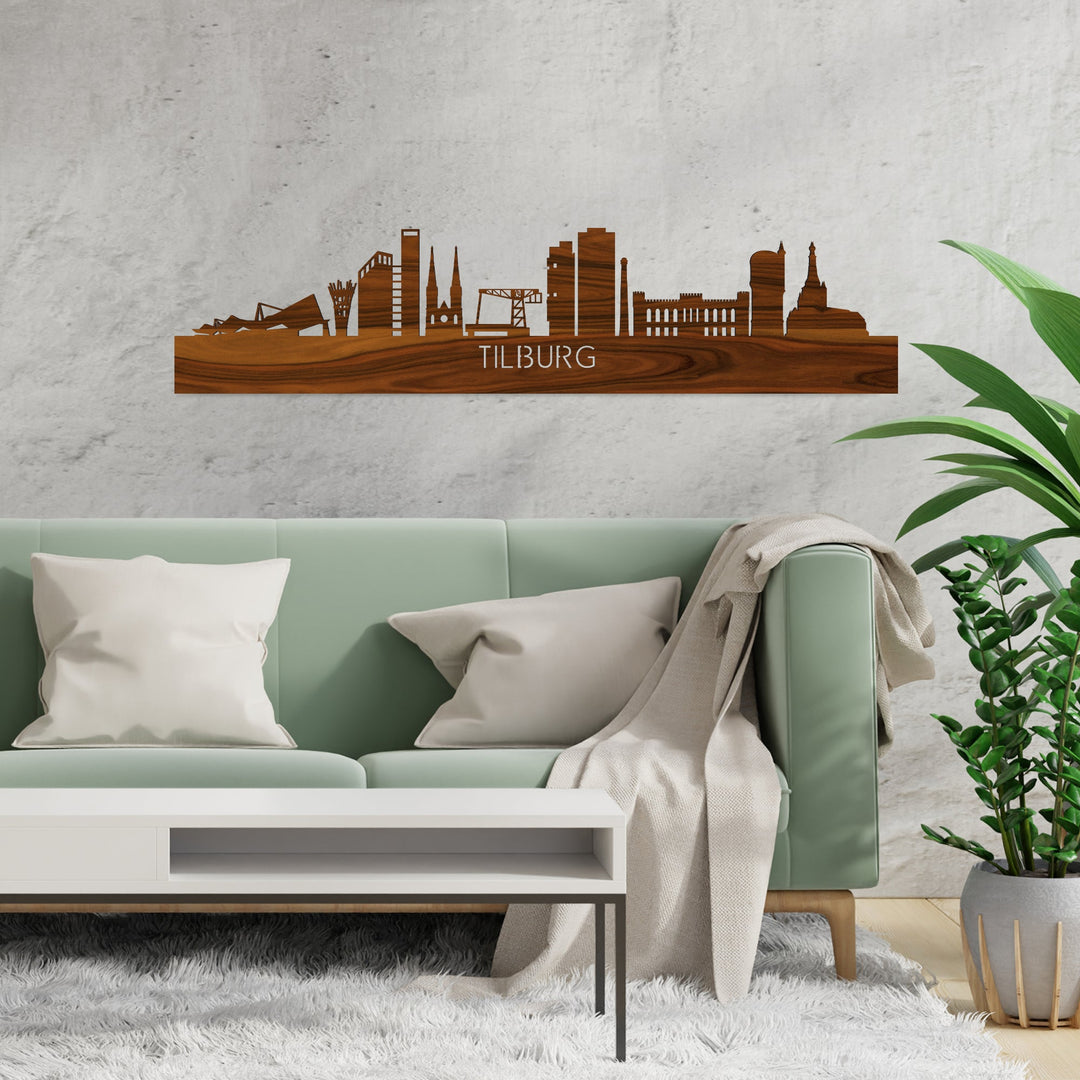 Skyline Tilburg Palissander houten cadeau decoratie relatiegeschenk van WoodWideCities