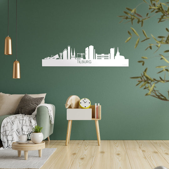 Skyline Tilburg Wit Glanzend houten cadeau decoratie relatiegeschenk van WoodWideCities