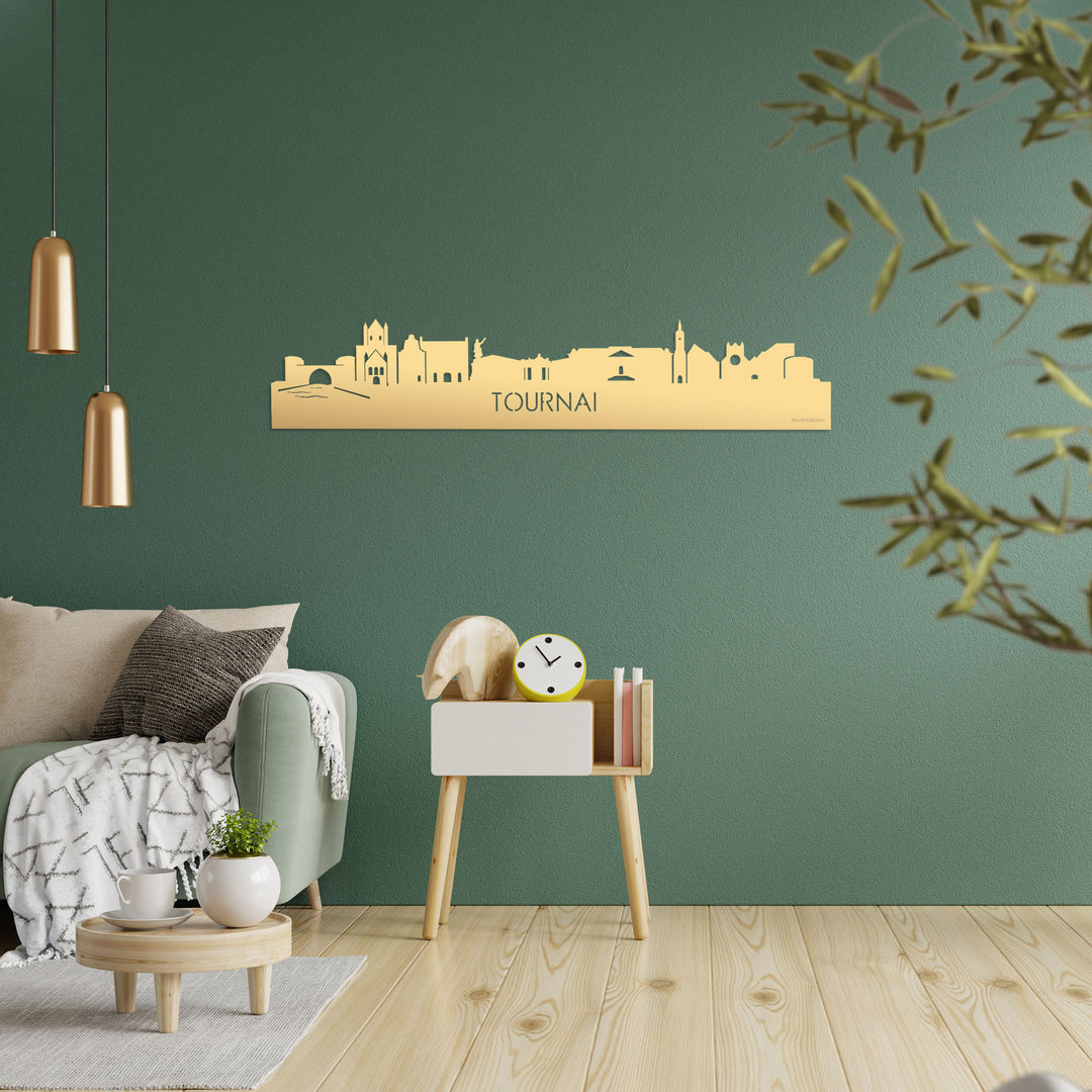 Skyline Tournai Metallic Goud gerecycled kunststof cadeau decoratie relatiegeschenk van WoodWideCities