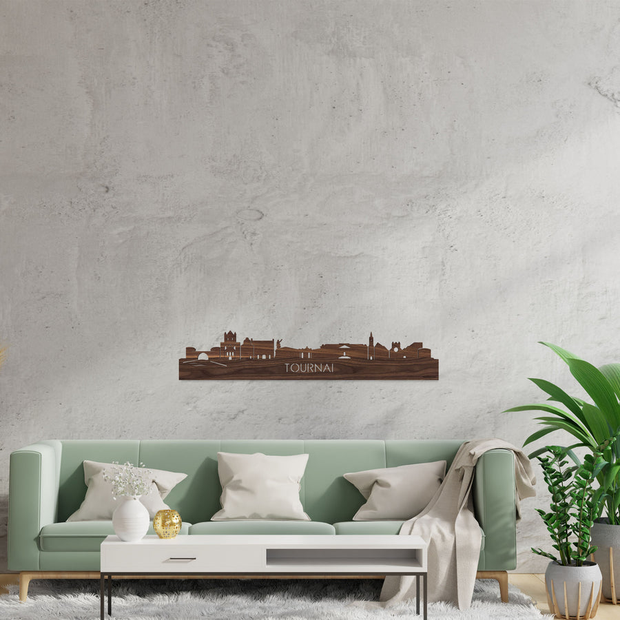Skyline Tournai Noten houten cadeau decoratie relatiegeschenk van WoodWideCities