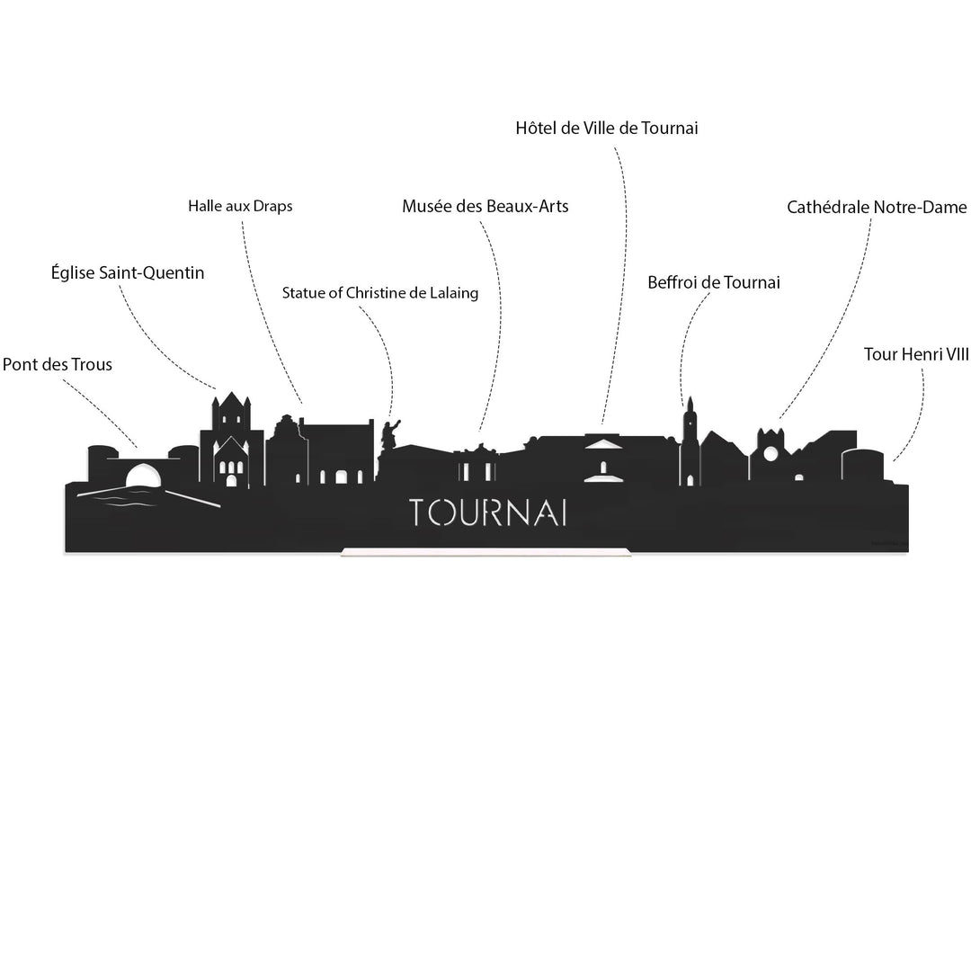 Skyline Tournai Noten houten cadeau decoratie relatiegeschenk van WoodWideCities