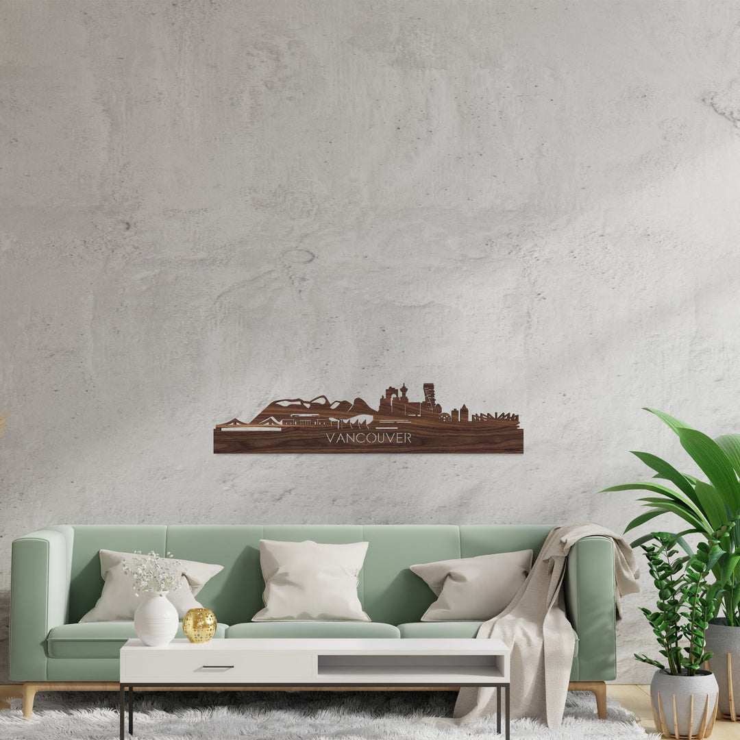 Skyline Vancouver Noten houten cadeau decoratie relatiegeschenk van WoodWideCities