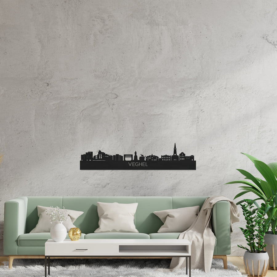 Skyline Veghel Zwart houten cadeau decoratie relatiegeschenk van WoodWideCities