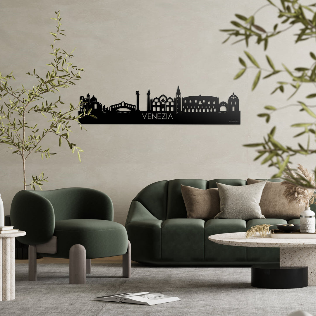Skyline Venezia Zwart glanzend gerecycled kunststof cadeau decoratie relatiegeschenk van WoodWideCities
