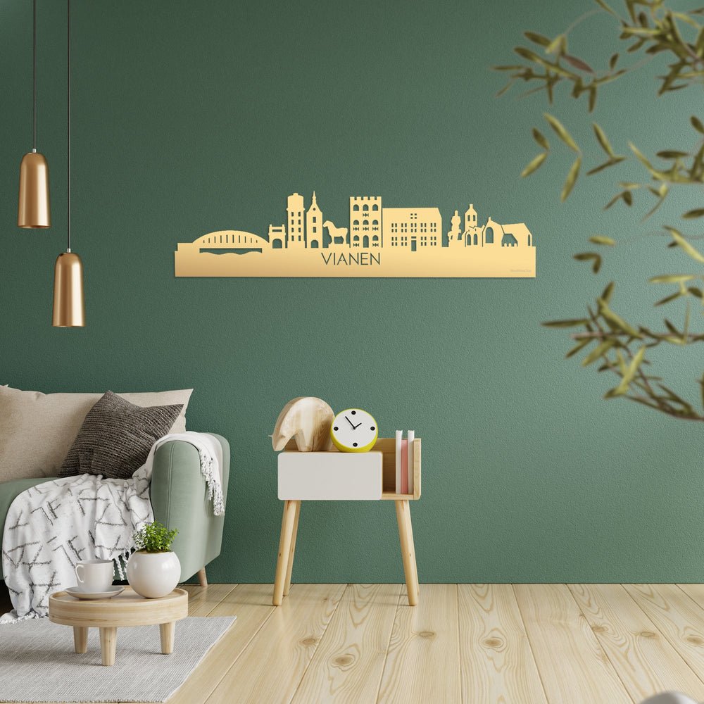 Skyline Vianen Metallic Goud gerecycled kunststof cadeau decoratie relatiegeschenk van WoodWideCities