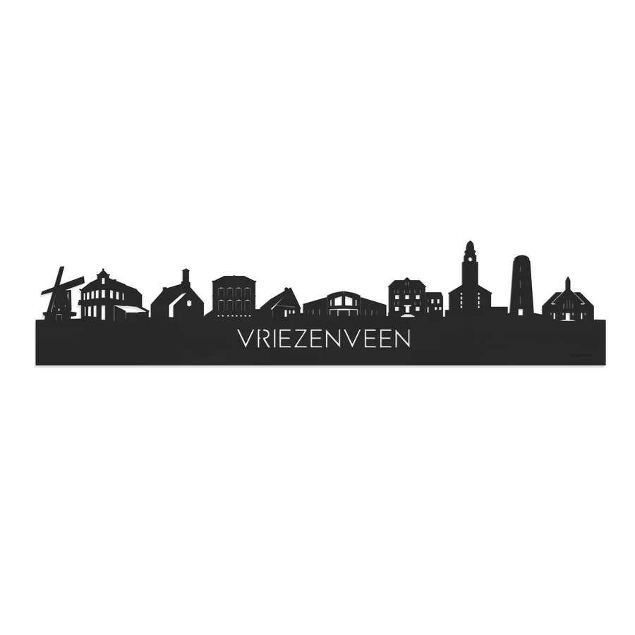Skyline Vriezenveen Zwart houten cadeau decoratie relatiegeschenk van WoodWideCities